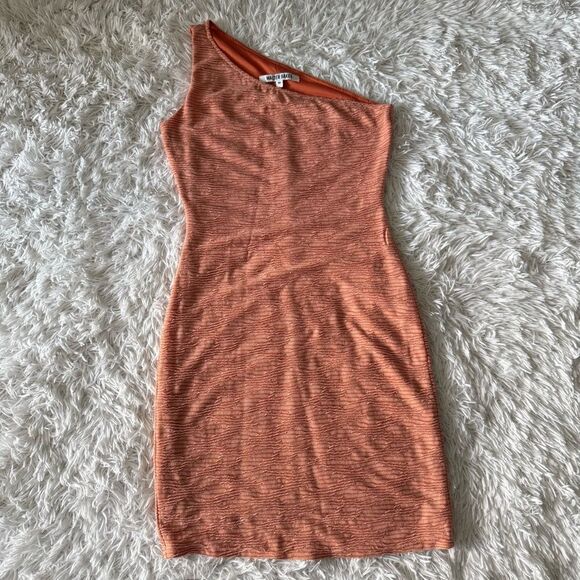 Walter Baker Textured Orange One Shoulder Bodycon Mini Dress Size M - Picture 5 of 7